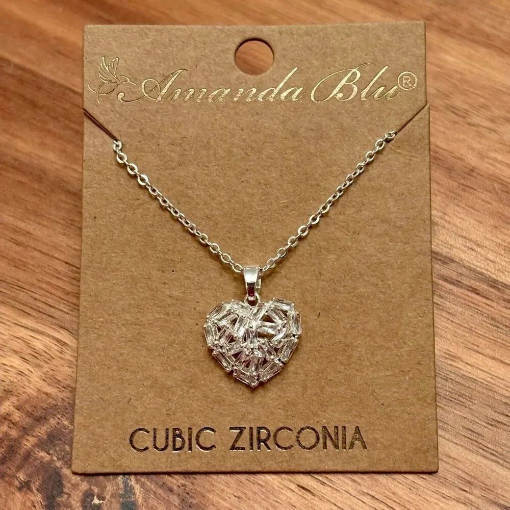Amanda Blu | CZ Baguette Heart Necklace | 16”